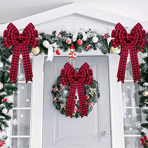 4 peças vermelhas e pretas Christmas Buffalo Plaid Baws 19,3 polegadas Sexas de Natal Decorativa Gradrana Decora