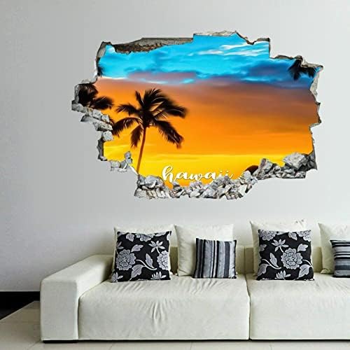 Americano do Havaí Pintura Arte Havaí Vista natural 3D adesivos de parede mural arte removível Decalques de vinil removíveis para quarto de berçário da sala de estar 24 x 16 polegadas