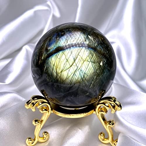 LOVAINAIN NATURAL LABRIdorite Sphere Rock Quartz Crystal Ball Healing Ornament Specimen + Pedestal