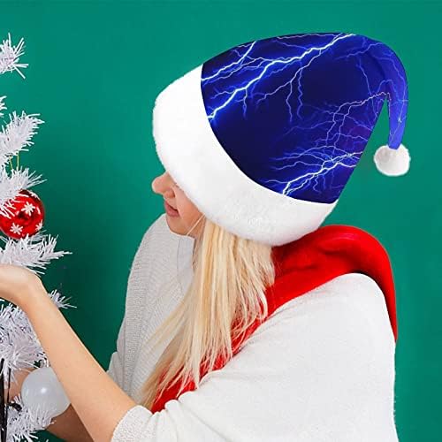 Blue Thunder Storm Plexush chapéu de Natal travesso e lindos chapéus de Papai Noel com borda de pelúcia e decoração de natal de