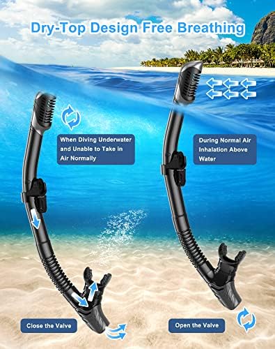 Equipamento de mergulho para adultos, Kwambiri Snorkel Conjunto de snorkel, 180 ° Máscara de mergulho panorâmica de vista que respira livremente máscara de snorkel para mergulho com mergulho com mergulho viagens de natação （adultos）