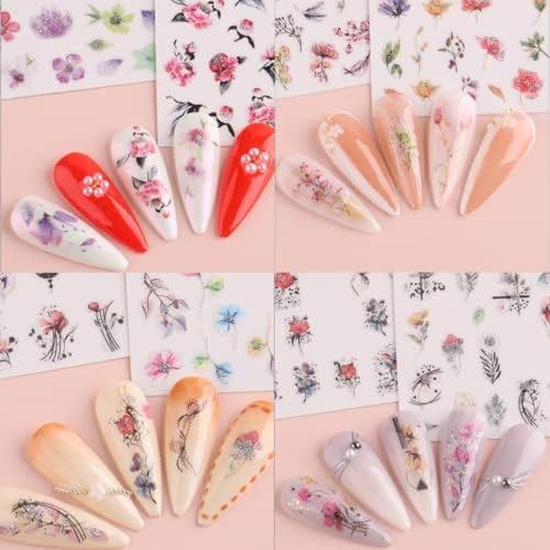 9 lençóis adesivos de unhas de flor de flor rosa 3D Decalques de unhas auto-adesivas Primavera verão Summer Colorido
