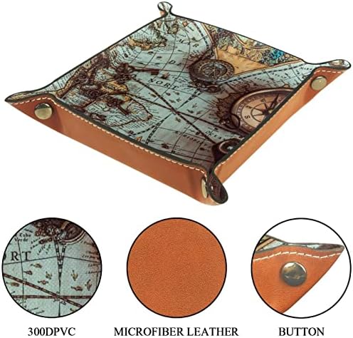 Bandeja de manobrista de couro, imagem do mapa do mundo do mapa do mundo da pirata retro imagem de garrafa de chave, caixas
