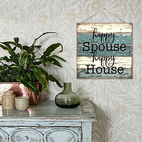 Placa rústica de madeira placa engraçada dizendo feliz cônjuge happy house house rural fazenda rural housewen parede