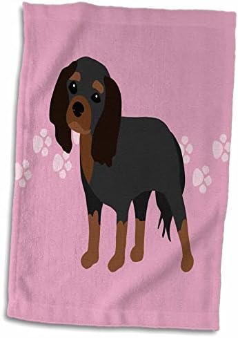 3drose - Janna Salak Designs cães - Cavalier King Charles Spaniel preto e bronzeado na pata rosa impressão - toalhas