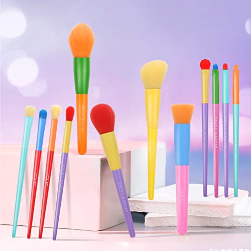 Escova de pincéis de maquiagem de 12 pcs pincel de maquiagem colorido Conjunto de maquiagem premium presente sintético Kabuki Fundação
