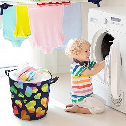 Emblemas de arco -íris de cesta de lavanderia com alças redondos cestos de armazenamento de lavanderia arredondada para banheiro