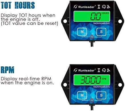 Tacômetro de hour de luz de fundo do líder de líder, lembrete de manutenção, substituível de bateria, desligamento
