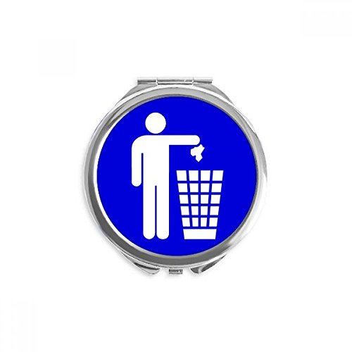Lixo azul square alerta marca mão espelho compacto redondo vidro portátil de bolso