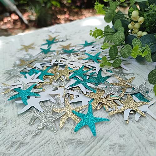 Mybbshow Glitter Paper Starfish Confetti para festa de aniversário Scatter Scatter Beach Party Wedding Decorations Diy
