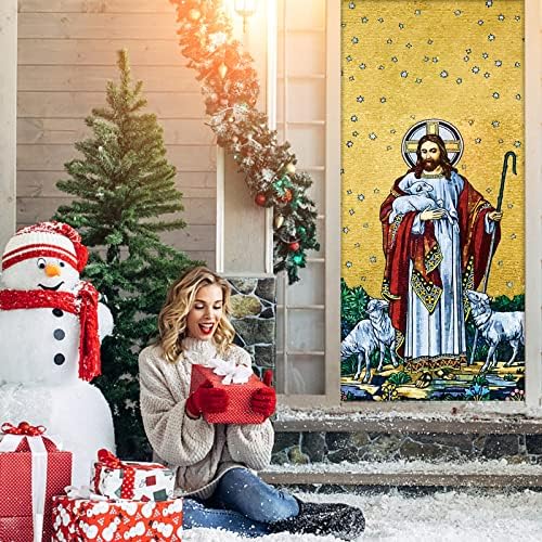 Grande capa de porta de Jesus, suprimentos de decoração de portas temáticas cristãs, cenário de porta de Natal, suporte