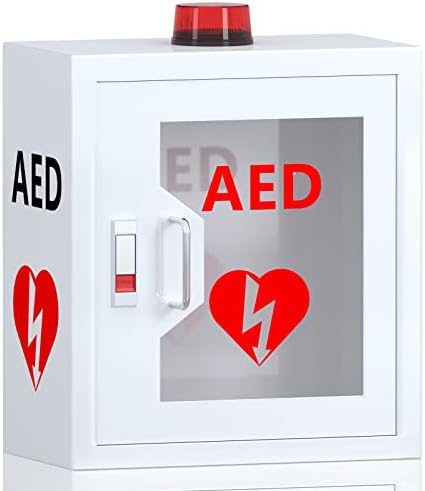 Gabinete de desfibrilador de AED de aço, gabinete de armazenamento montado na parede com alarme, gabinete AED se encaixa em todas as marcas ciências cardíacas, zoll, desfibrilador de AED, fisio controle, 14,2 x 7,8 x 15,7 polegadas