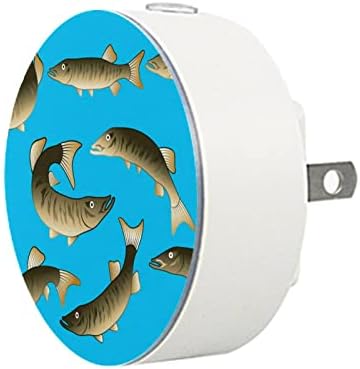 2 Pack Plug-in Nightlight Night Night Light Muskie peixe azul backround com sensor do anoitecer para o quarto para o quarto de crianças, viveiro, cozinha, corredor