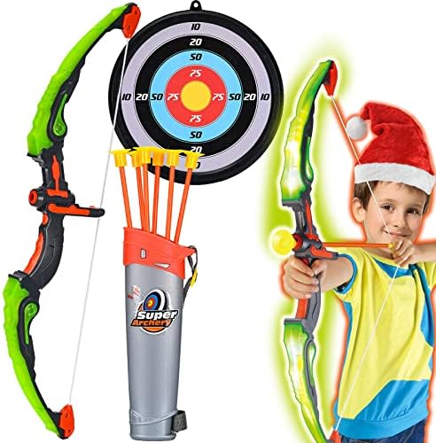 Niduyong Bow and Arrow for Kids 8-12, jogo de arco e flecha com arco luminoso, conjunto de brinquedos com luz LED, inclui 6 flechas