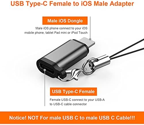 Zeilala 2pack I-OS Adaptador masculino ao conversor feminino USB C com chaveiro anti-perdido. O carregador de suporte do conector de alumínio do tipo C para I-O para fêmea e transmissão de dados.