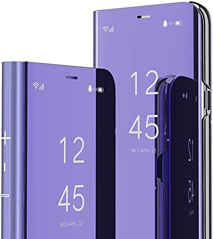 ISADENSER Compatível com o iPhone 13 Pro Case para mulheres Luxo Clear View Flip Plating espelhado maquiagem Caso de choque de choque de choque 360 ​​Caso de proteção corporal compatível com iPhone 13 Pro Mirror Purple