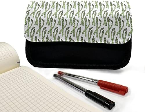 Caixa de lápis vegetal lunarável, ramo de aspargos abstratos, bolsa de lápis de caneta com zíper duplo, 8,5 x 5,5, verde