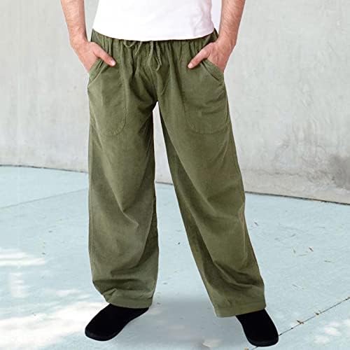 Calças de linho de algodão casual masculinas para homens desenham as calças de ioga de praia elástica de cintura elástica e elástica com bolsos