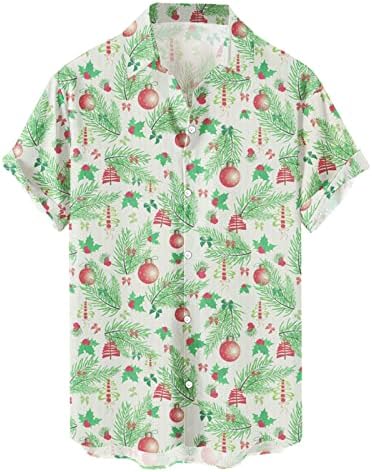 Mens Natal Santa 3D botão de impressão digital lapela de manga curta camiseta de camisa superior de manga longa cam camisas T