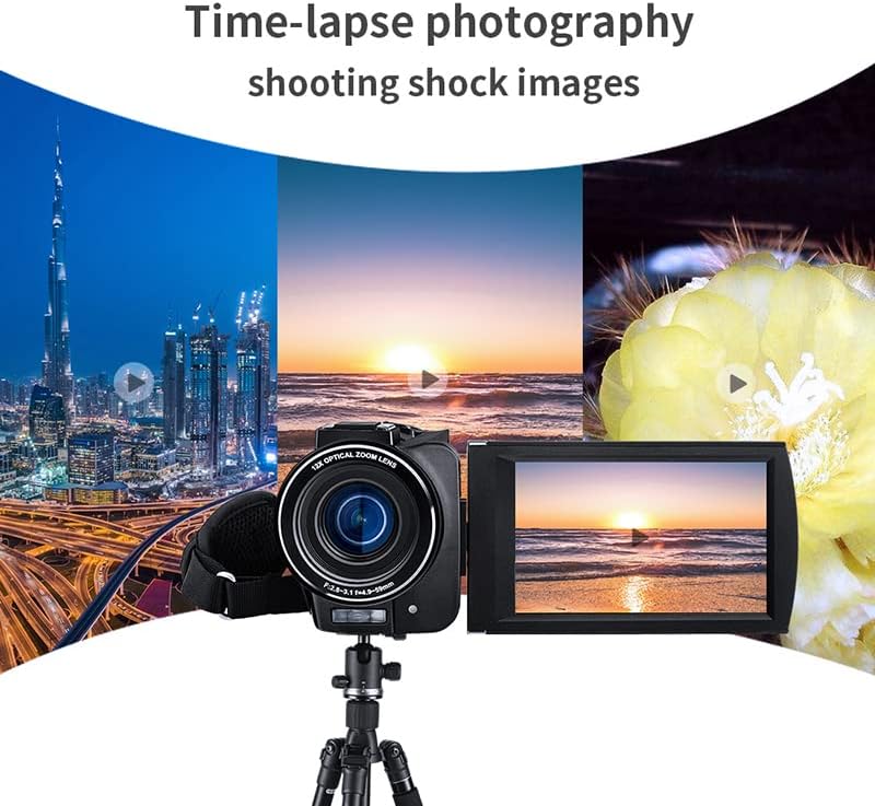 Câmeras de vídeo de vídeo de transmissão ao vivo câmeras de câmera de câmera 4K, Ordro 12x Optical Zoom 3,5 Câmera de vídeo VLOG de tela de toque para o blogueiro do YouTube W lente angular ampla, luz de enchimento LED, Microphone 2 Bateries, 32 GB de cartão
