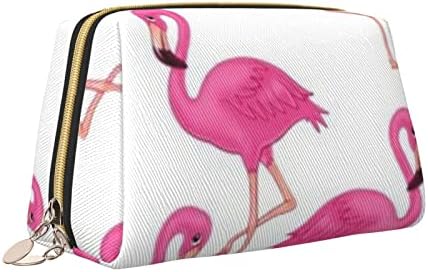 Psvod Pink Flamingo Saco de maquiagem de couro, bolsa de maquiagem portátil Bolsa de maquiagem portátil Ladies Girls Makeup Bag