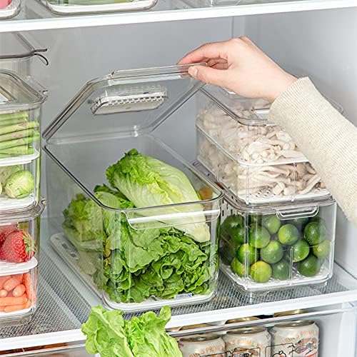 Recipientes de frutas de frutas vegetais de sanno, freezer produzir caixas de organizador de geladeira economiza com tampas ventiladas e bandeja de drenagem para despensa de pérritana de cozinha de armário de freezer