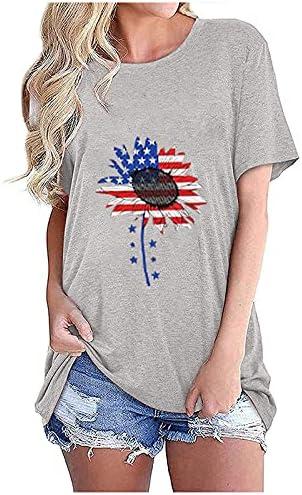 4 de julho T-shirt Women Women Pentagramar camisas simples de manga curta dos EUA
