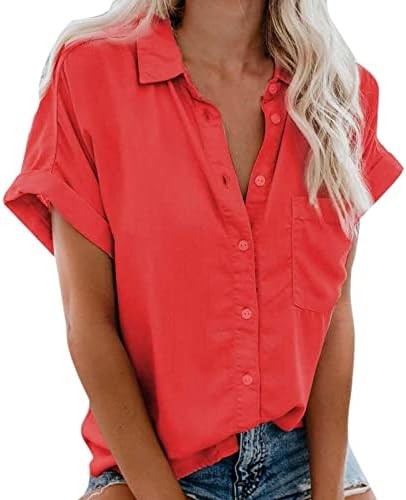 Treino feminino Tampo casual de verão, botão sólido para mulheres, camisetas de manga curta superior, presentes de aniversário do pescoço de lapela