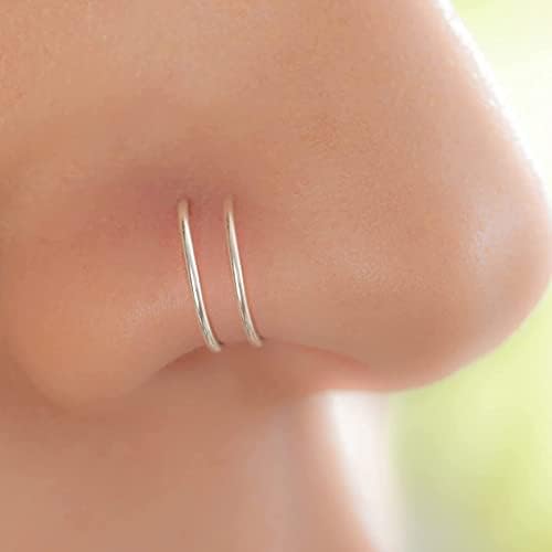 Lariau 2 PCs anel de nariz duplo para piercing único 20g de aço inoxidável cirúrgico aço de aço espiral anel de argola de 10 mm de face nariz jóias para mulheres homens