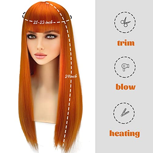 Peruca de gengibre aopuetrx com franja para mulheres longas cabelos laranja lisadas perucas para gilrs cosplay peruca e uso