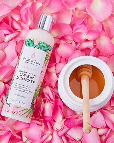 Flora e Curl Rose Water & Honey Leave-in Detangler para cabelos naturais enlameados e encaracolados 10,5-oz de fluido