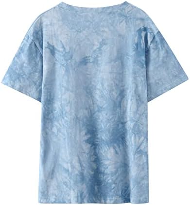 Camiseta de manga curta feminina Carta de moda de verão tie-dye camisetas blusas casuais soltas para mulheres