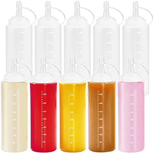 Garrafas de aperto de condimento de 10 oz, garrafas de condimento de espremetes de esguicho de plástico com torção nas tampas