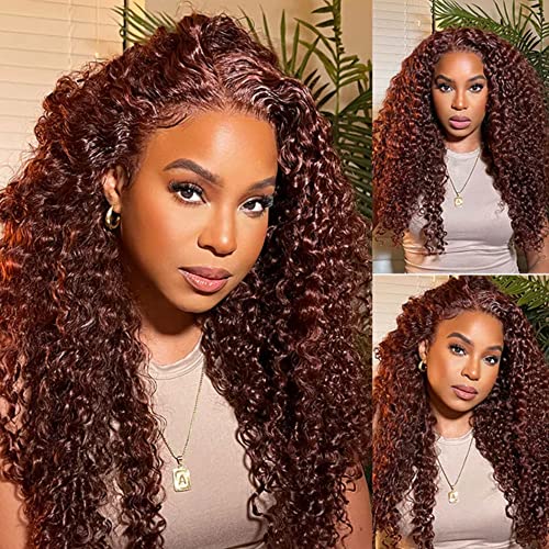 Klaiyi Brown avermelhado 13x4 Perucas de cabelo humano dianteiro de renda para mulheres negras Brazias 3C Curly Lace peruche
