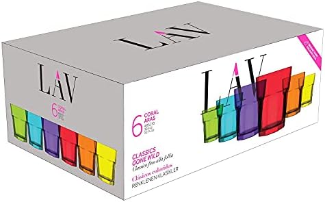 Vicados de bebida de cor de lavatório Conjunto de 6 - xícaras de vidro colorido 10,25 oz - copos de bebida coloridos - Conjunto