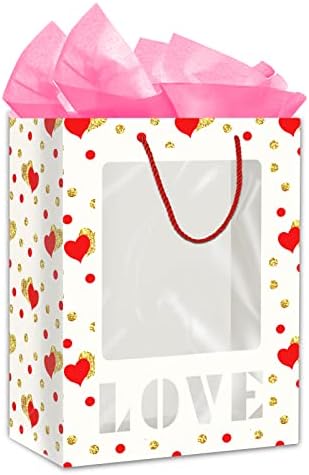 Bolsa de presente do Dia dos Namorados Sicohome com janela e alças transparentes 11,5 Bolsas de aniversário claras