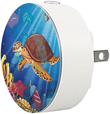 2 Pacote de plug-in Nightlight LED Night Light com Dusk-to-Dawn para o quarto de crianças, creche, cozinha, corredor Ambiente de amor Sea Turtle Coral Peixe