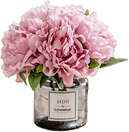 Billibobbi, flores artificiais com vaso, flores falsas peônias em vaso cinza, arranjos de flores falsas para decoração de casa, lilás leve, pequeno