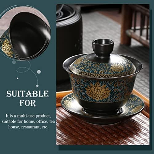 Copas de café expresso com raça de café com pires de pires de pires de tampa porcelana kungfu chá tradicional chinesa de chá chinesa conjunto de chá de chá chinês Fu copo de chá de cerâmica tigelas para folhas de folhas soltas decoração vintage
