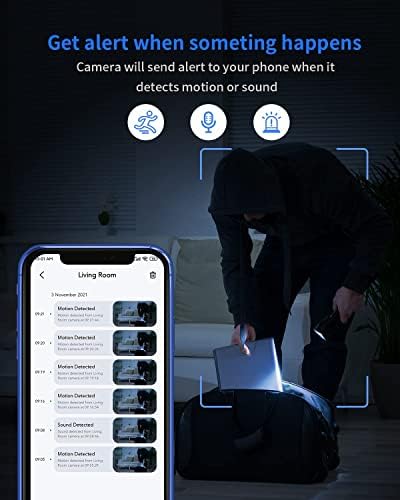 Câmera de segurança doméstica Smart CAM 1080p Wi-Fi com visão noturna, áudio bidirecional, detecção de movimento, para bebê/pet/babá/idosos, compatível com Alexa & Google Home, 2 pacote