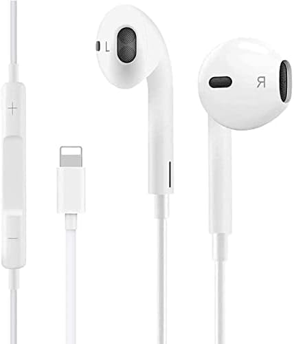 Fones de ouvido para iPhone com fio estéreo com fio, fones de ouvido com controle de microfone e volume, ruído de isolamento compatível com iPhone 14/11/21/11/17/8/8plus x/xs/xr/xs max/pro/se suporta todos os sistemas iOS