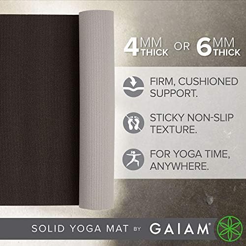 Gaiam Solid Color Yoga Mat, Tapa de exercícios e fitness não deslizante para todos os tipos de ioga, pilates e exercícios