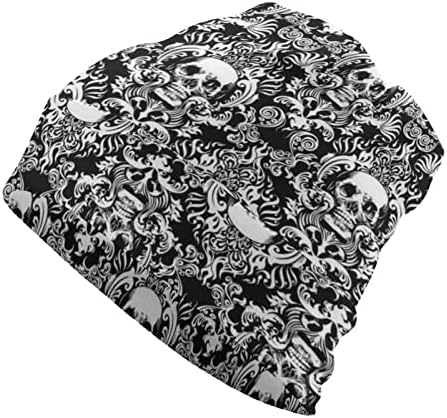 Baikutouan Skull e Flower Print Feanie Hats for Men Mulheres com Capinho de Crânio de Design