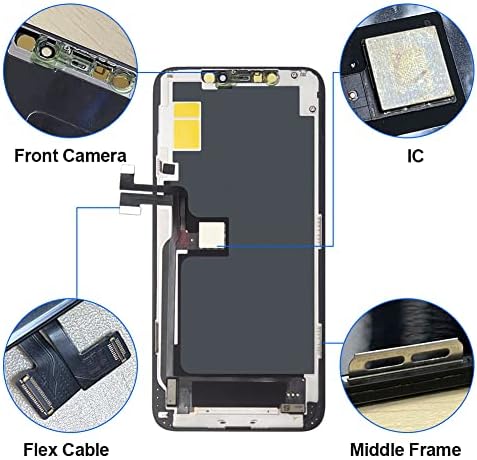 Efaithfix para iPhone 11 Pro Max LCD Screen Substituição de 6,5 polegadas Digitador de tela de toque 3D Digitalizador de tela com ferramentas de reparo Protetor de vidro temperado com temperatura impermeável para A2161, A2220, A2218