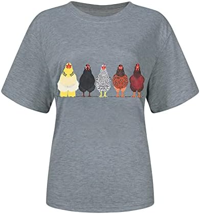T-shirt de frango engraçado feminino Manga curta Crew pescoço Tops Tops Casual Pullover Casual Soft Soft Fets Roupas de roupas extras regulares