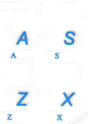 Teclado de fundo transparente com letras azuis com adesivos de computador de letras azuis