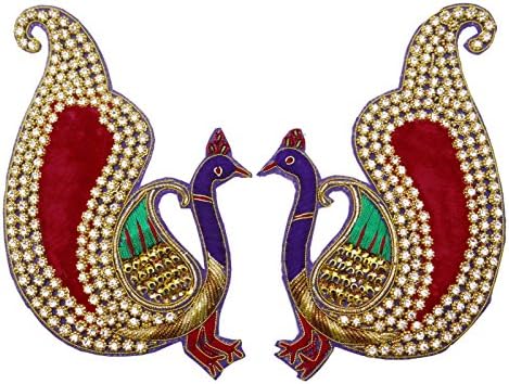 Apliques de pavões indianos com lantejous de miçangas de costura de costura multicolor por 1 par