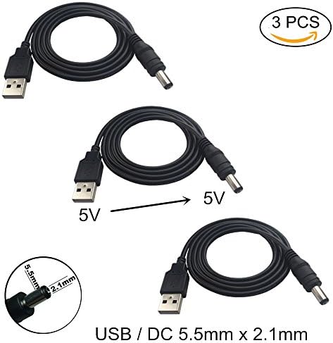 DZYDZR 3 PCS 1M Extensão Cabo USB a DC - 5V USB 2.0 Porta masculina para DC 5V Male 5,5 mm x 2,1mm cabo
