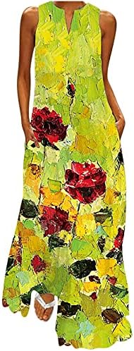 Vestido maxi para mulheres 2023 verão casual estampado floral mangas longa vestido solto em vasos de férias boêmios de pescoço de
