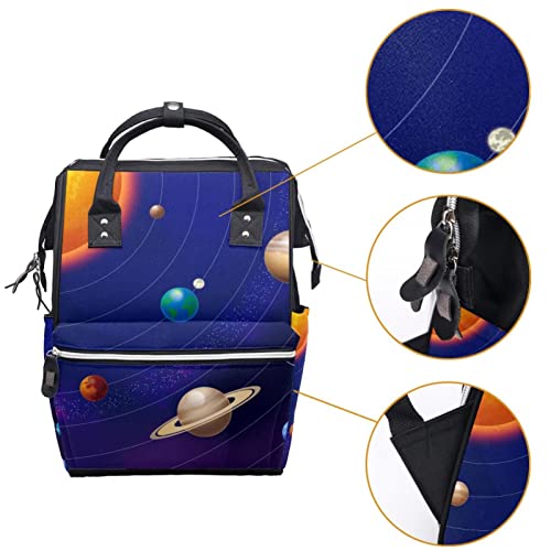 Planetas do Sistema Solar do Universo Bolsas de fraldas Backpack Mummy Backpack de grande capacidade Bolsa de enfermagem Bolsa de viagem